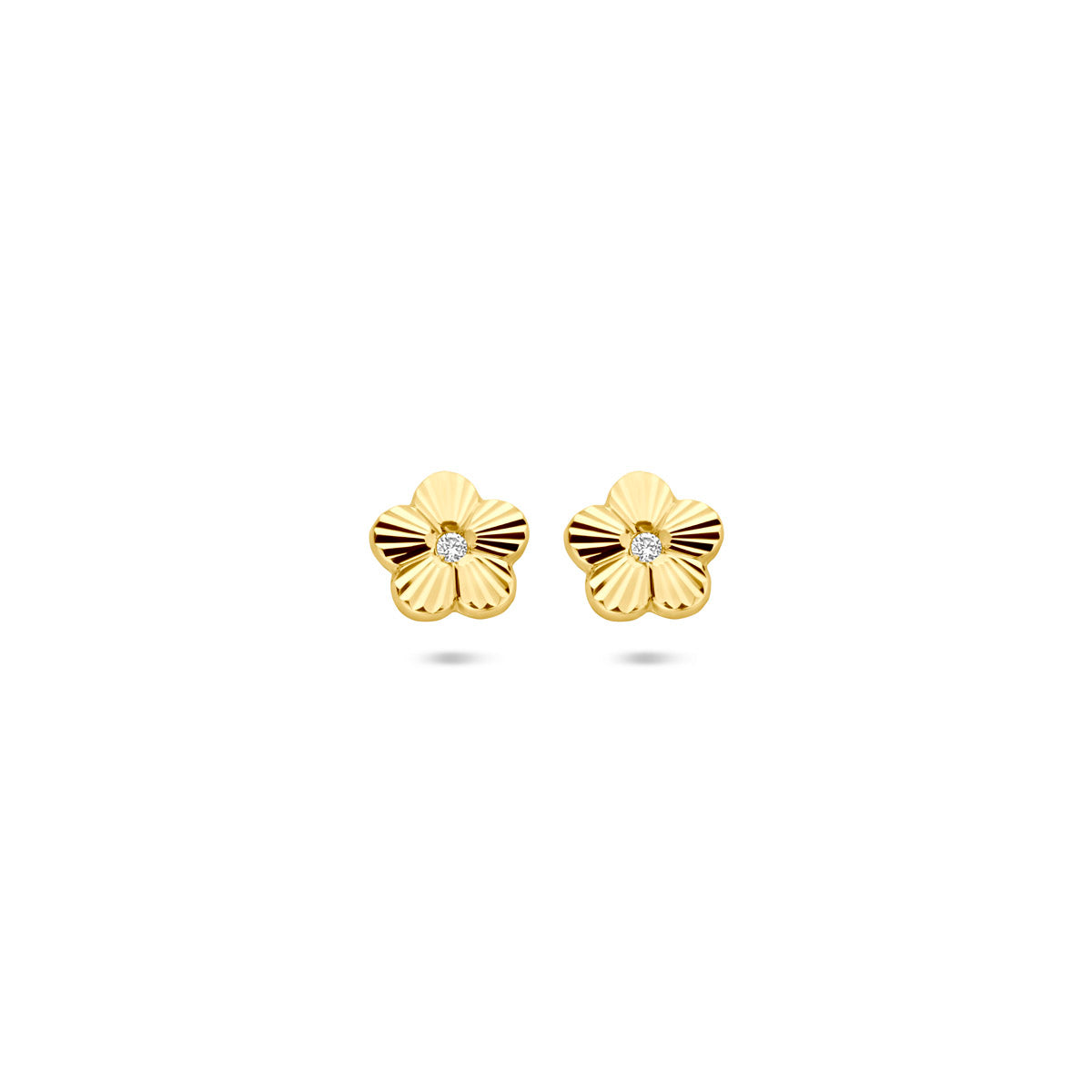 oorknoppen bloem zirkonia gediamanteerd 6 mm 14K geelgoud