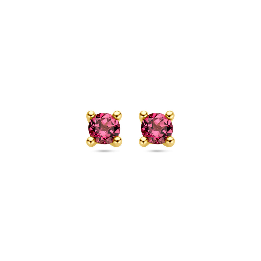 oorknoppen roze rhodoliet 14K geelgoud