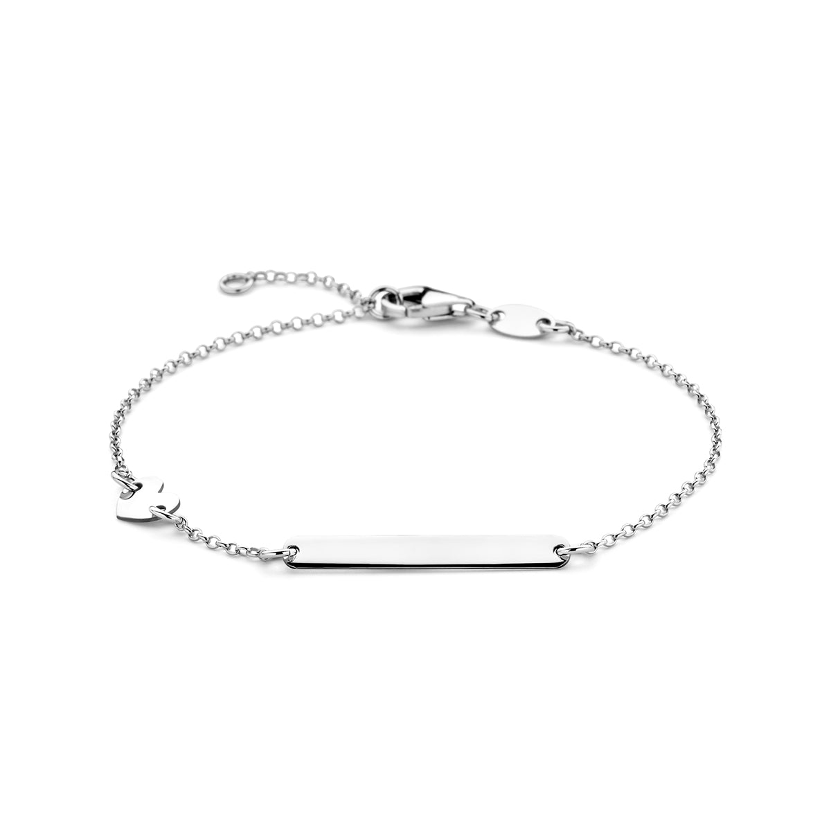Gravurarmband Herz und Plättchen 3,5 mm 14 - 16 Silber rhodiniert