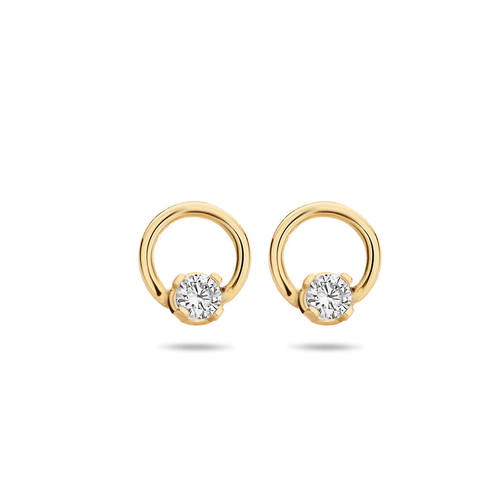 Ohrstecker runder Zirkonia 14K Gelbgold
