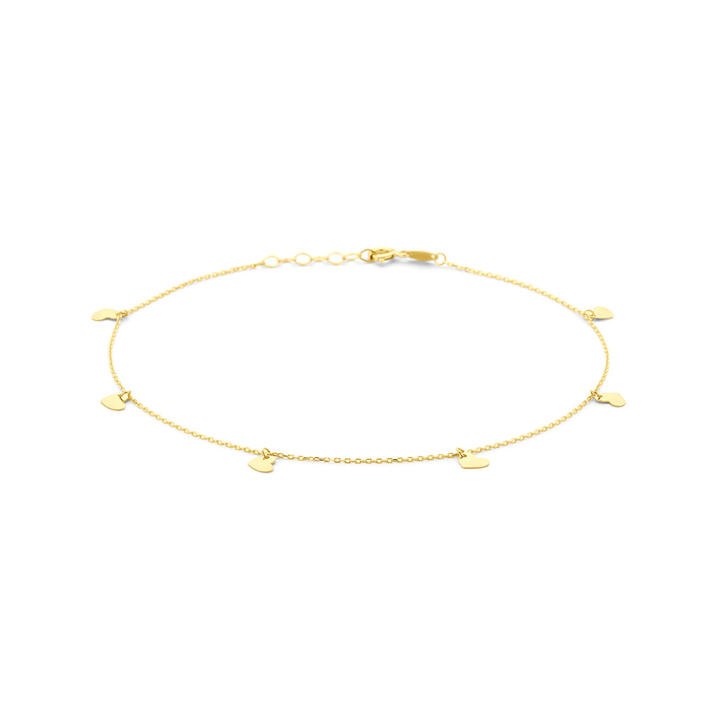 Fußkettchen Herzchen 24 + 2 cm 14K Gelbgold