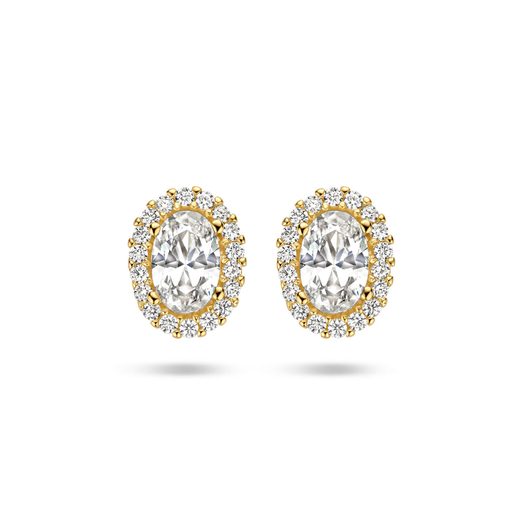 oorknoppen zirkonia halo 14K geelgoud