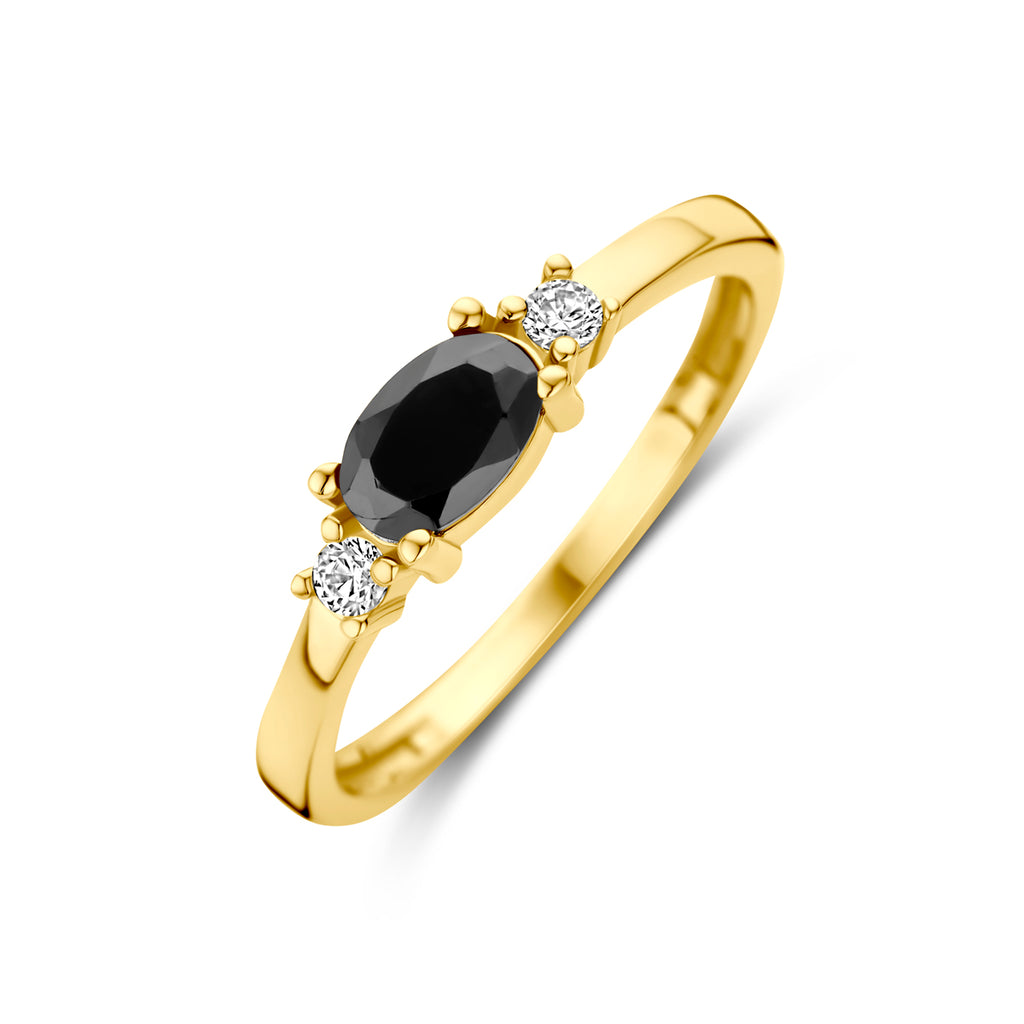 Ring schwarz-weißer Zirkonia 14K Gelbgold