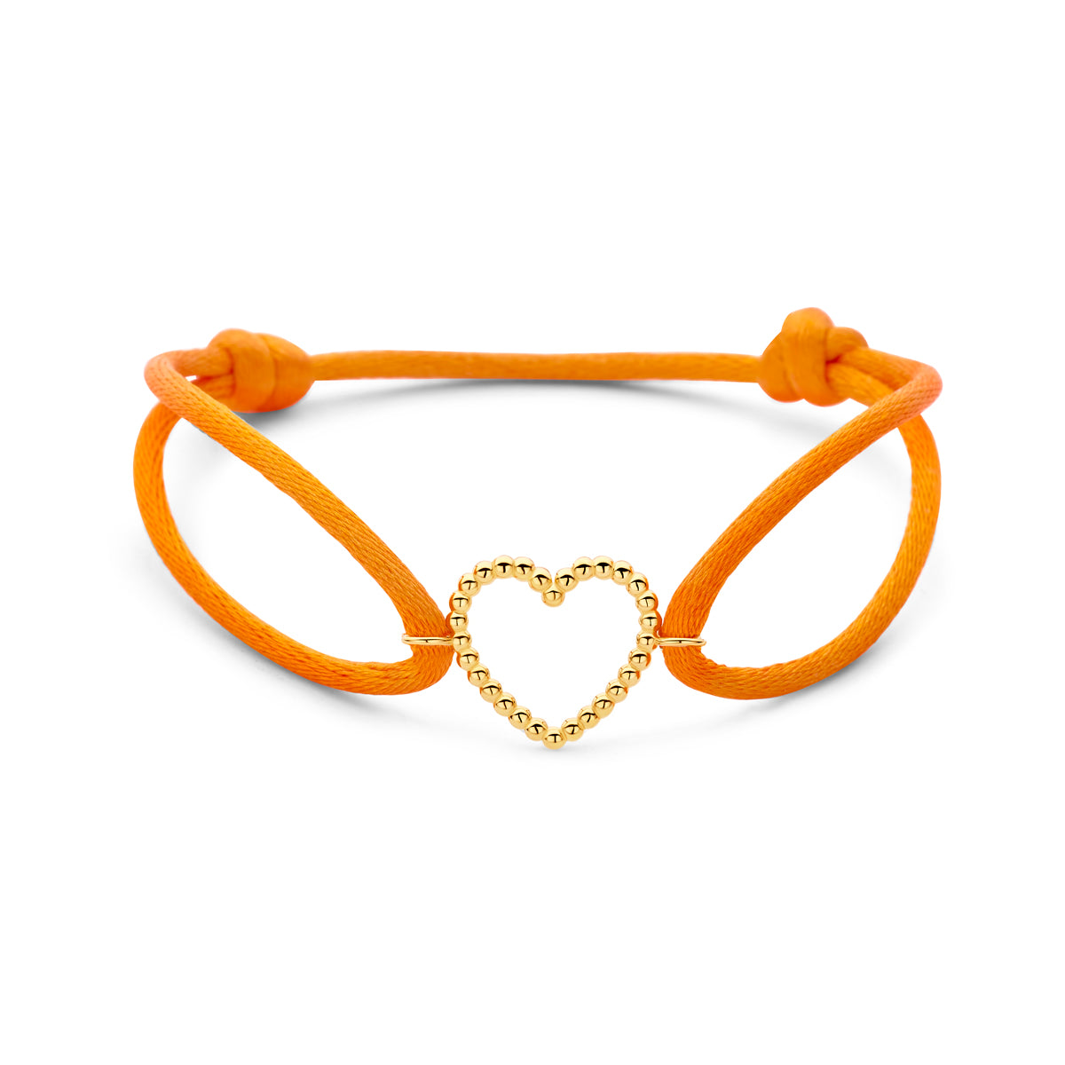 Armband orange Satin Herz 13 - 26 cm 14K Gold mit Gummi/Nylon/Leder