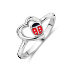 Ring Herz und Marienkäfer Emaille Silber rhodiniert