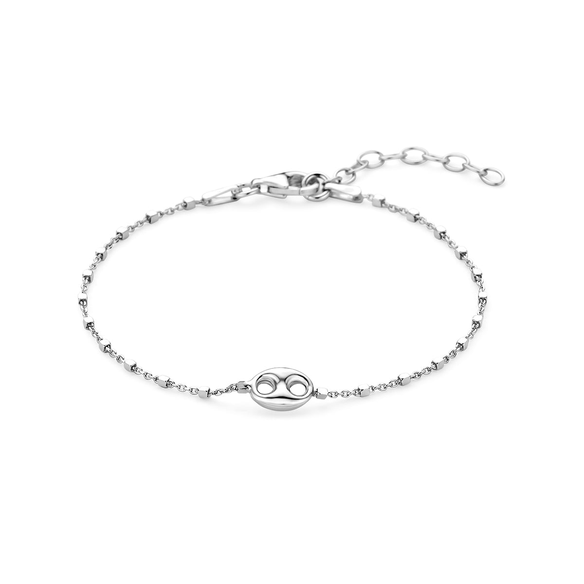 armband koffieboon 16 + 3 cm zilver gerhodineerd