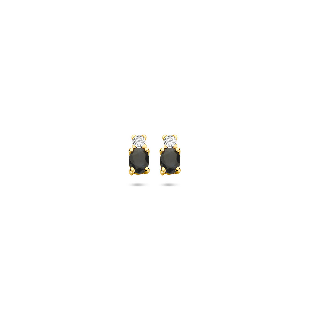 oorknoppen saffier en zirkonia 6 mm 14K geelgoud