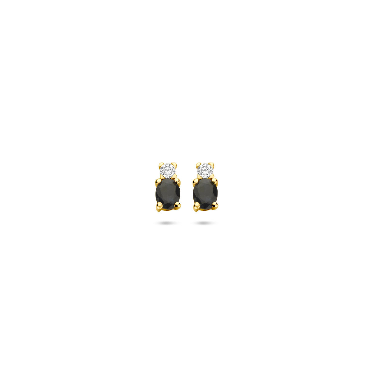 oorknoppen saffier en zirkonia 6 mm 14K geelgoud