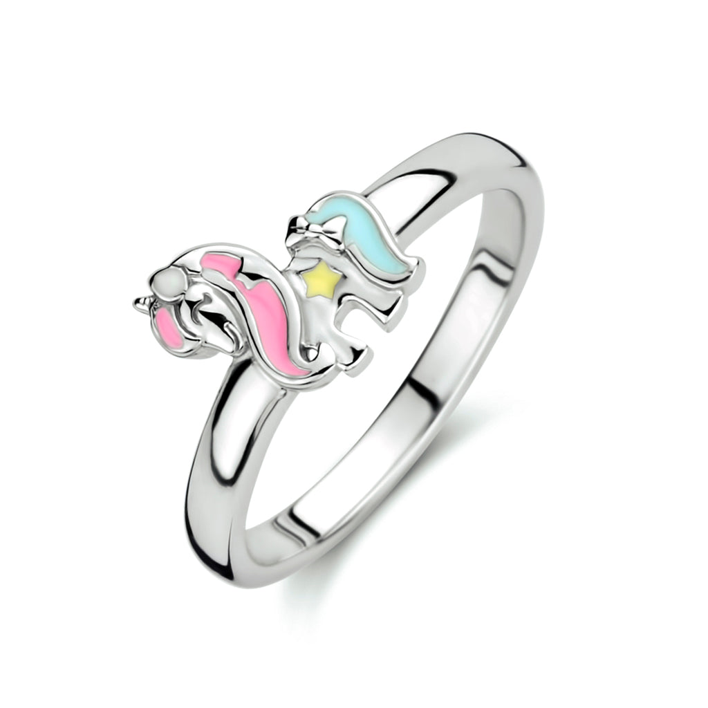 ring emaille eenhoorn zilver gerhodineerd