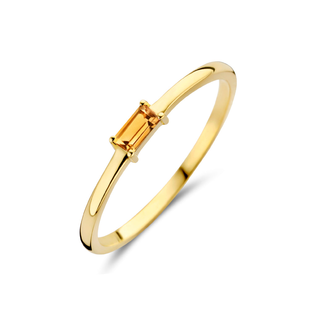 ring met geboortesteen citrien november 14K geelgoud