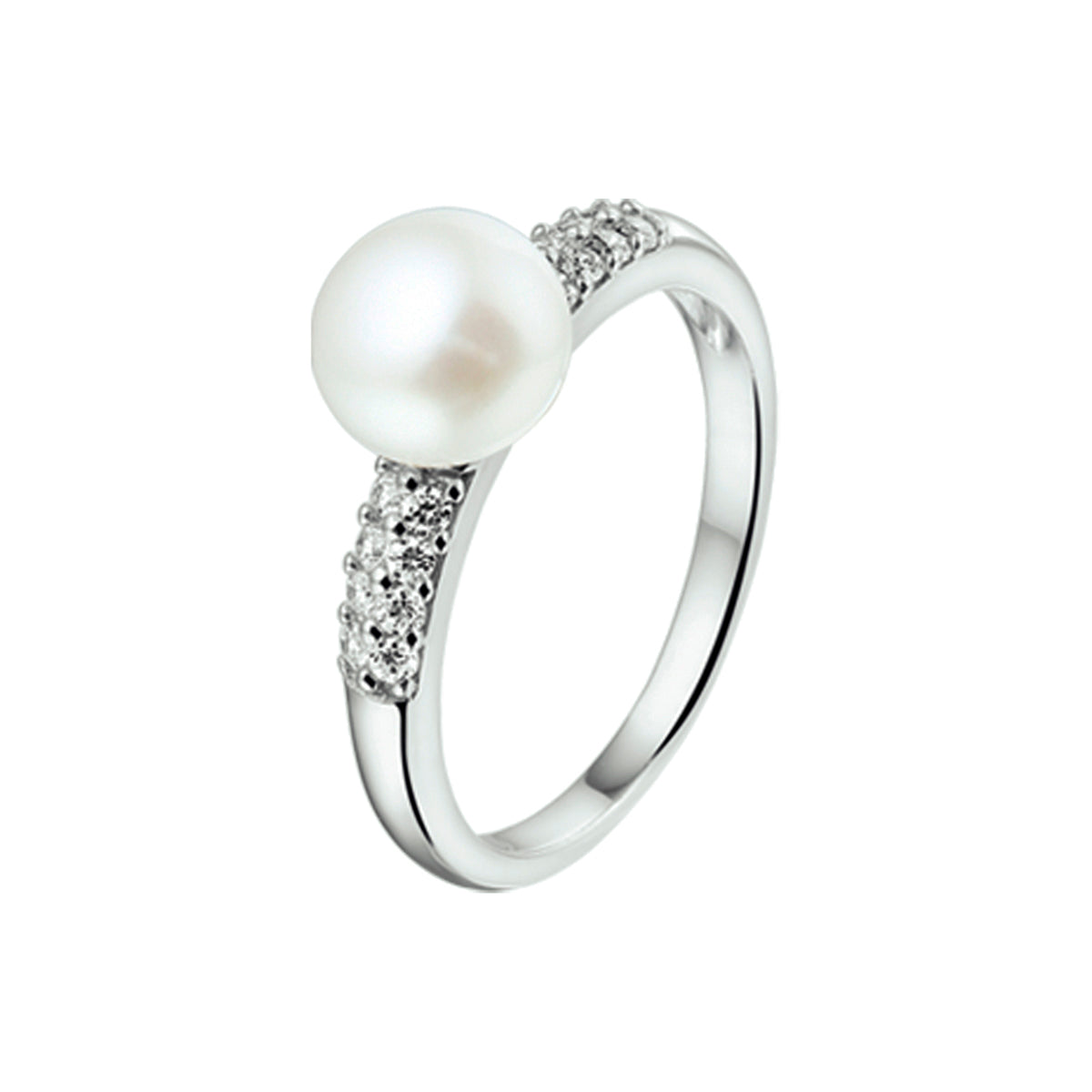 Ring Perle und Zirkonia Silber rhodiniert