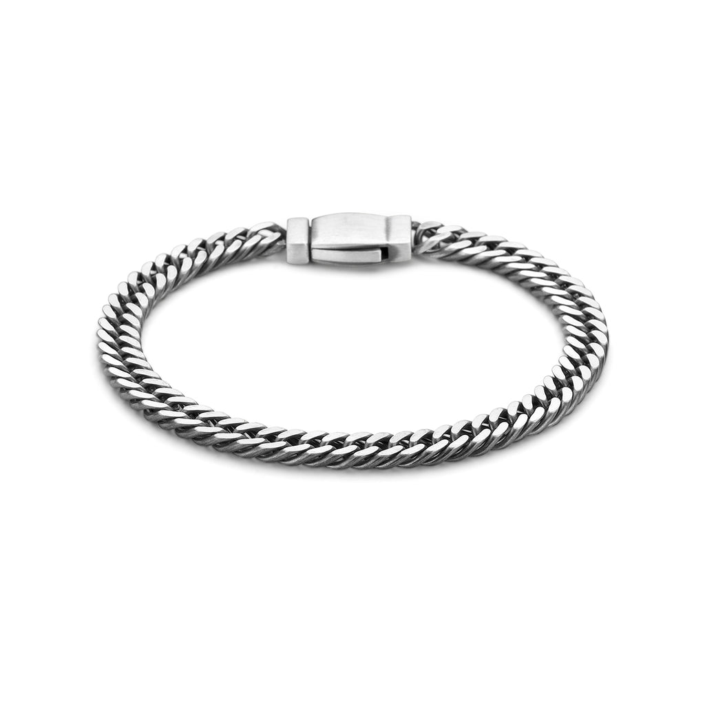Armband Panzerkette 4 Seiten geschliffen 6,7 mm Silber oxidiert
