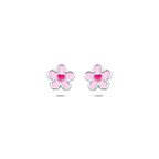 oorknoppen bloem en hartje emaille 8 mm zilver gerhodineerd