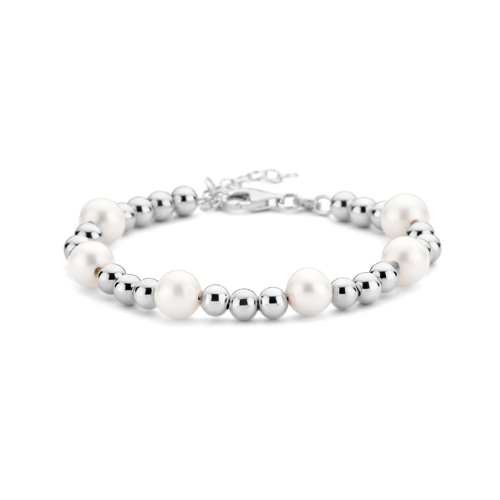 Armband Perle und Perlen 17 + 3 cm Silber rhodiniert