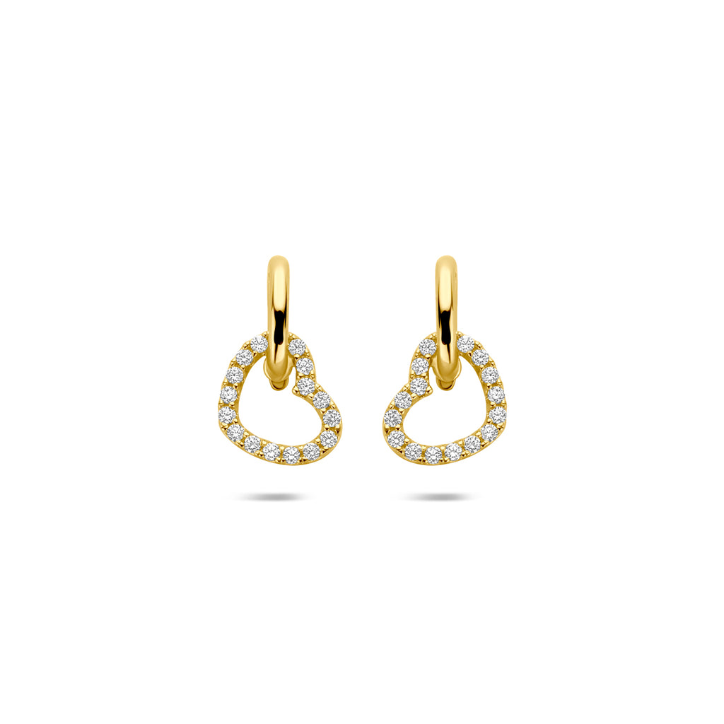 oorhangers hartje zirkonia 12 mm 14K geelgoud