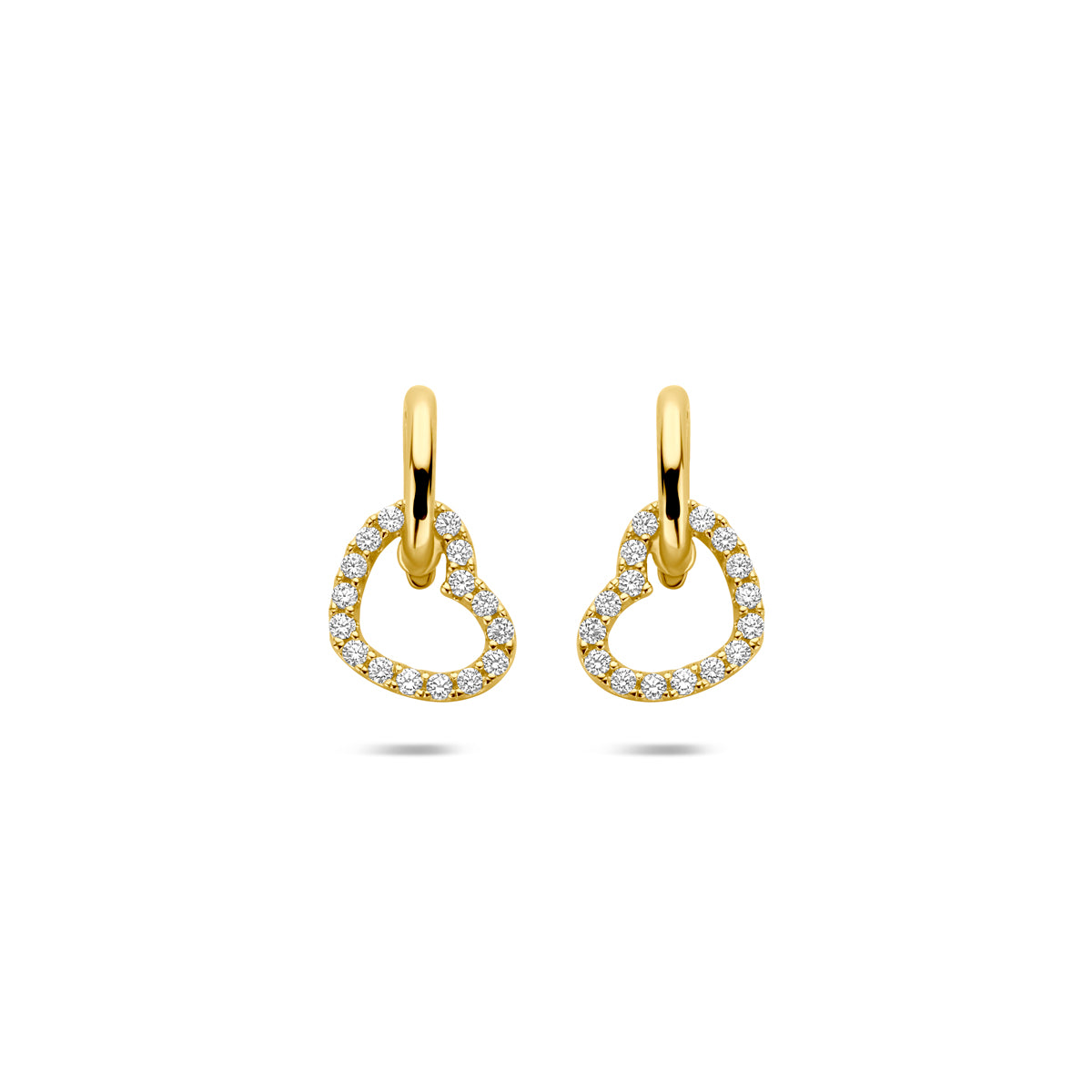 oorhangers hartje zirkonia 12 mm 14K geelgoud