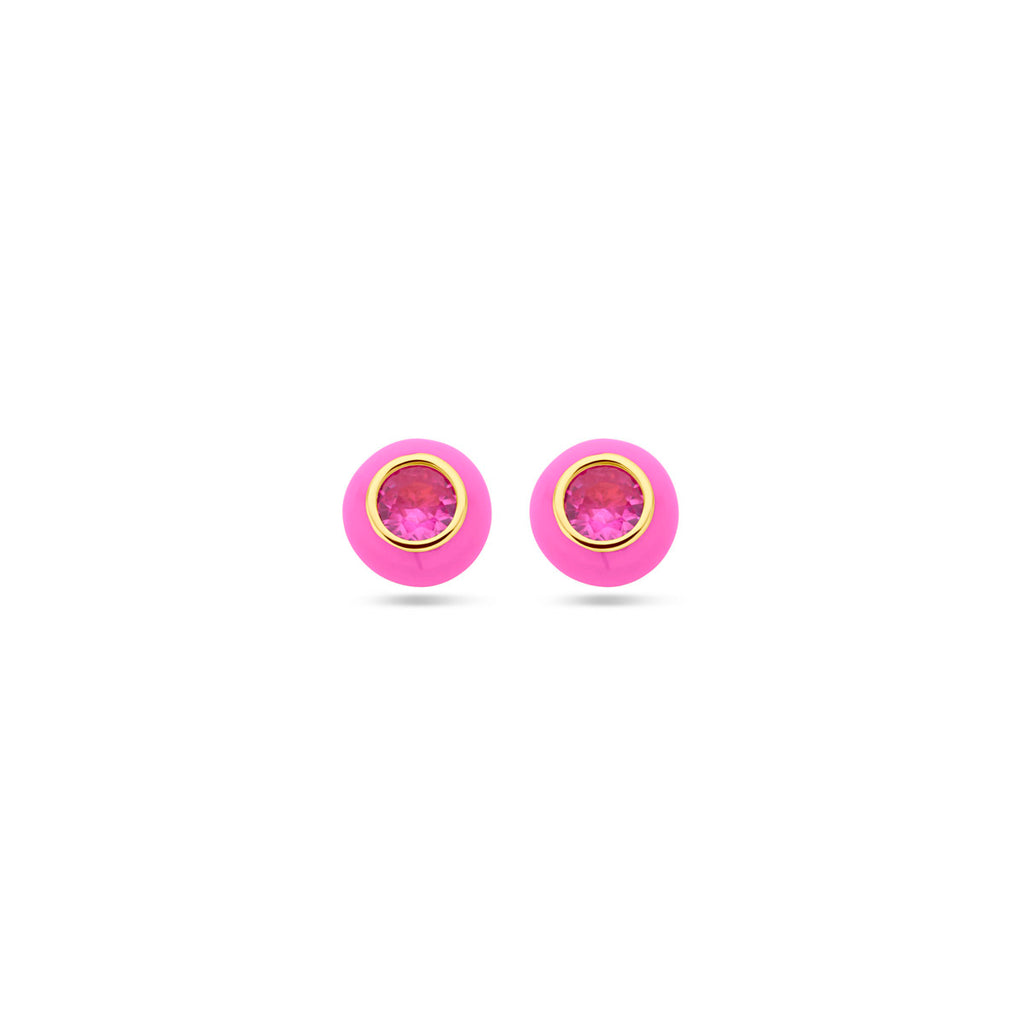 Ohrstecker rosa Emaille und Korund-Zirkonia 1 Mikron Silber vergoldet (gelb)
