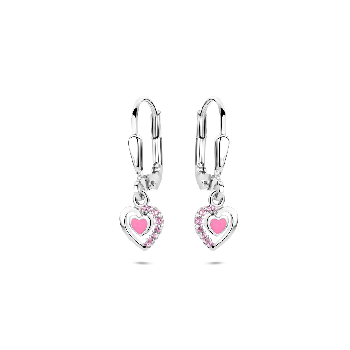 Ohrhänger Emaille Herz Brisurhaken Zirkonia 21 mm rhodiniertes Silber