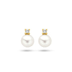 oorknoppen parel en diamant 0.02ct (2x 0.01ct) h p1 14K geelgoud