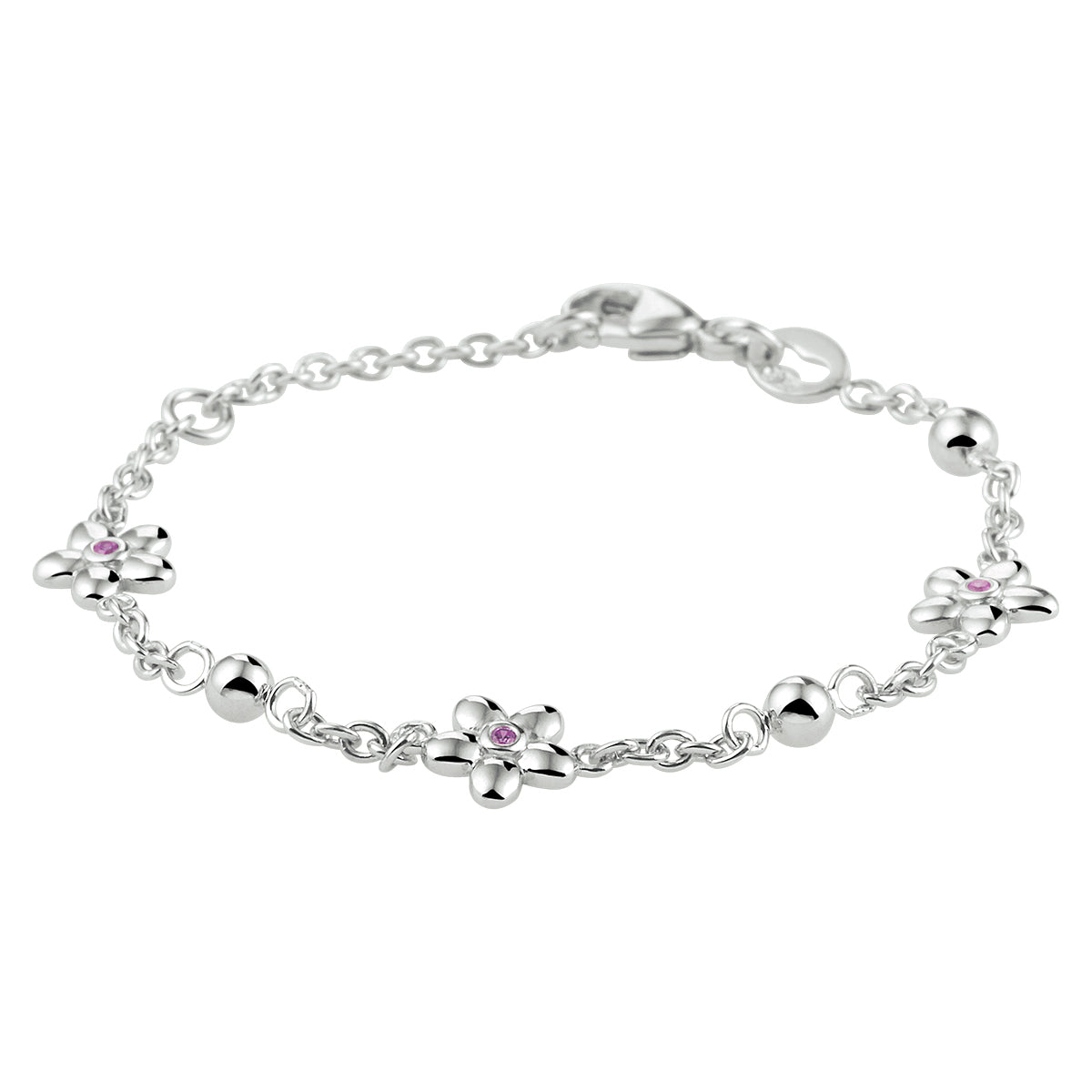 armband bloem roze zirkonia 11 - 13 cm zilver gerhodineerd