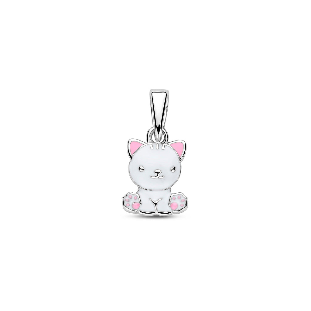 Anhänger Emaille Katze 16 mm rhodiniert Silber