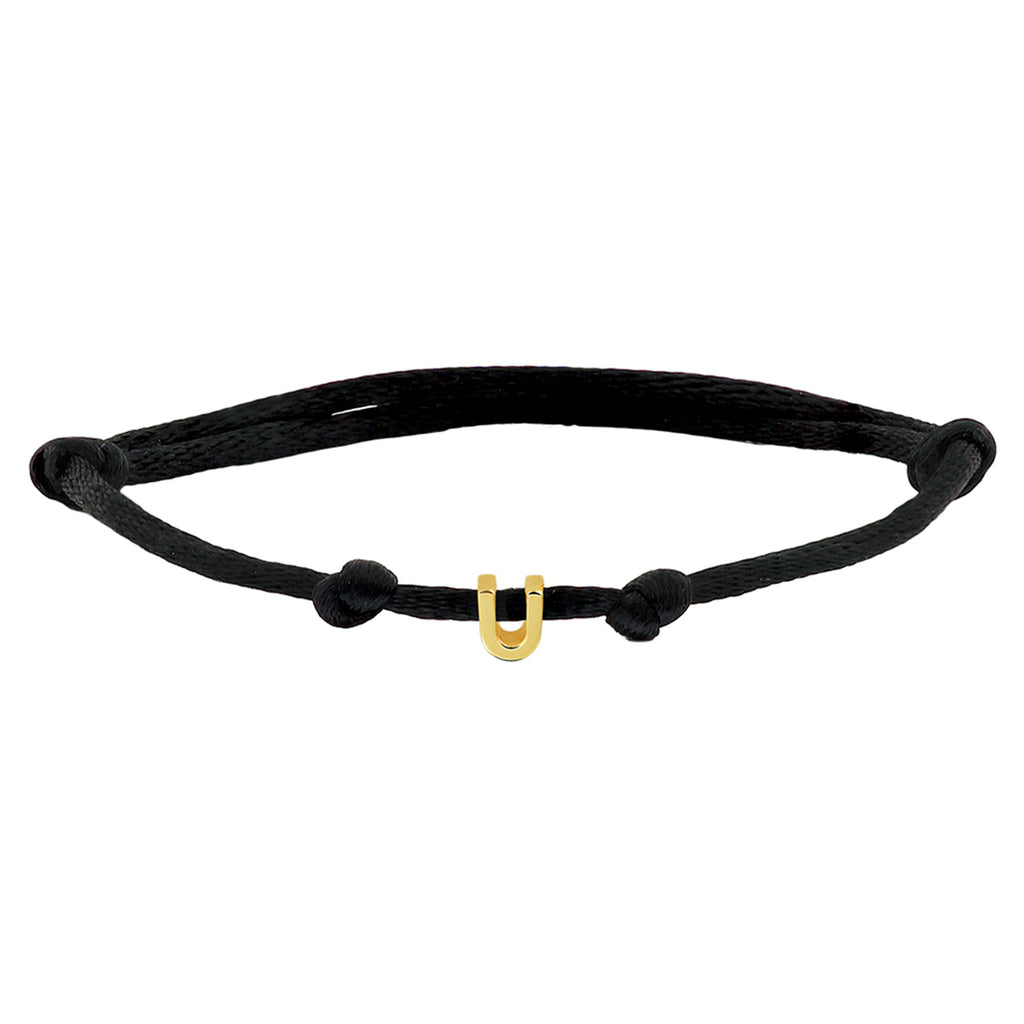 Armband Satin schwarz Buchstabe 13 - 26 cm 14K Gold mit Gummi/Nylon/Leder