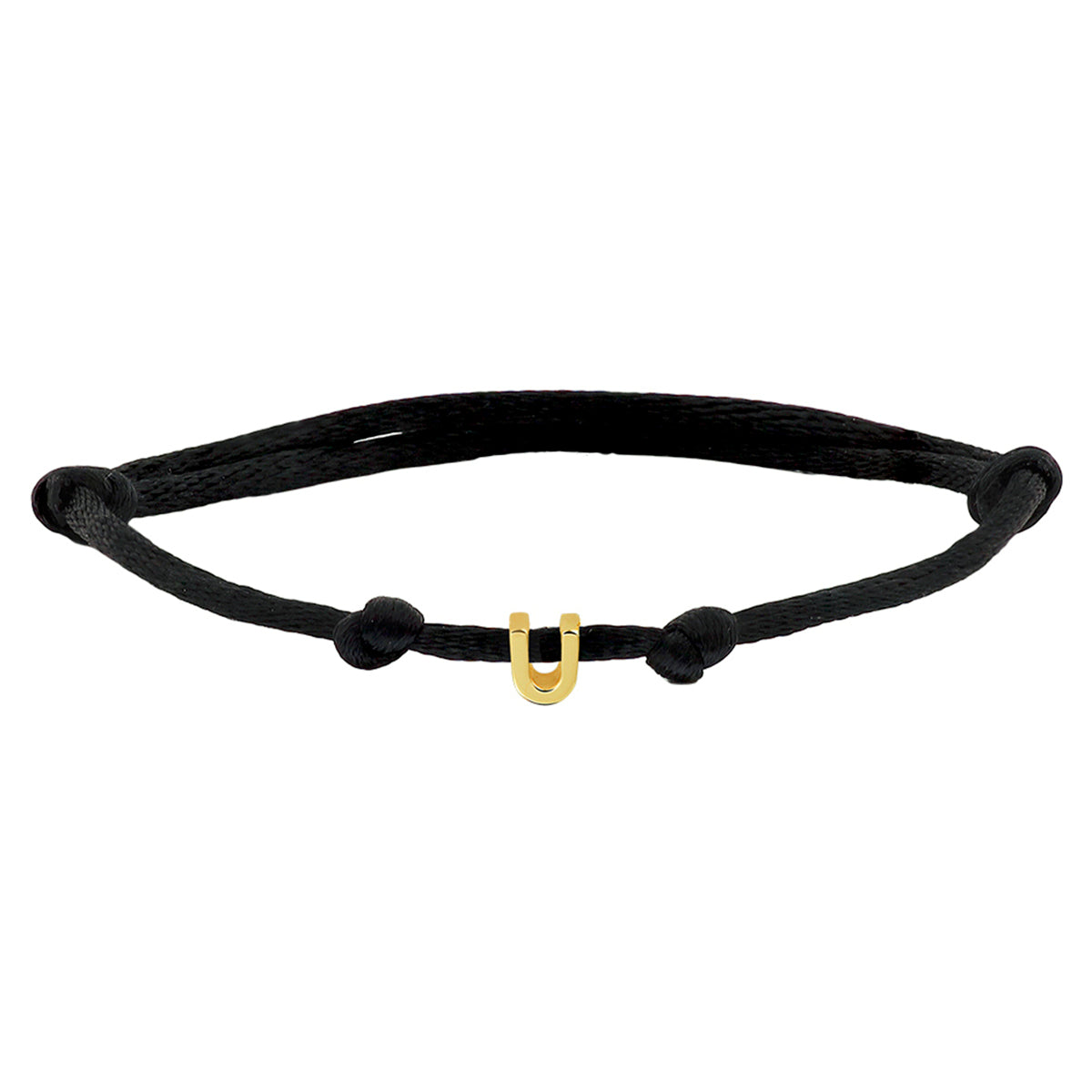 Armband Satin schwarz Buchstabe 13 - 26 cm 14K Gold mit Gummi/Nylon/Leder