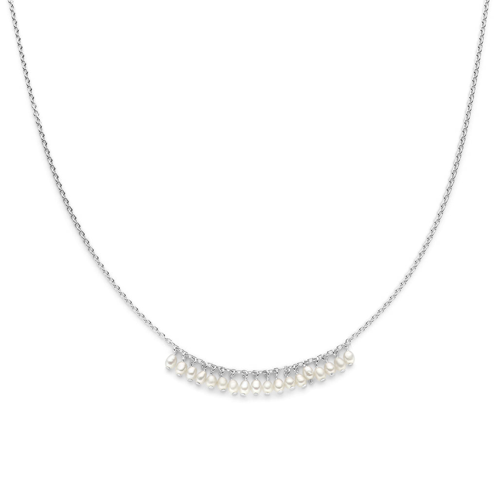 Halskette Perlen 42 + 3 cm Silber rhodiniert