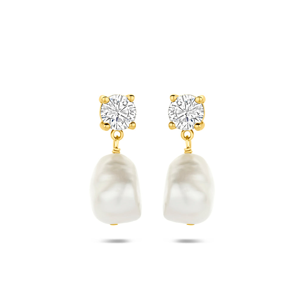 Ohrhänger Perle und Zirkonia 19,5 mm 1 Mikron silbervergoldet (gelb)