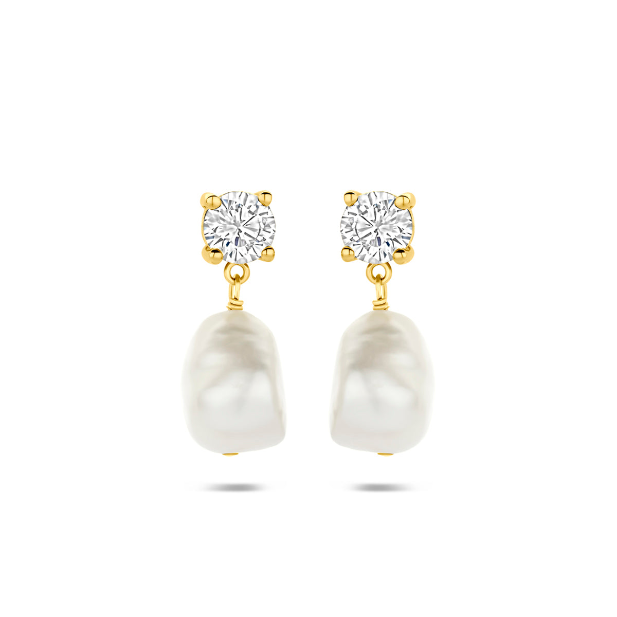 Ohrhänger Perle und Zirkonia 19,5 mm 1 Mikron silbervergoldet (gelb)