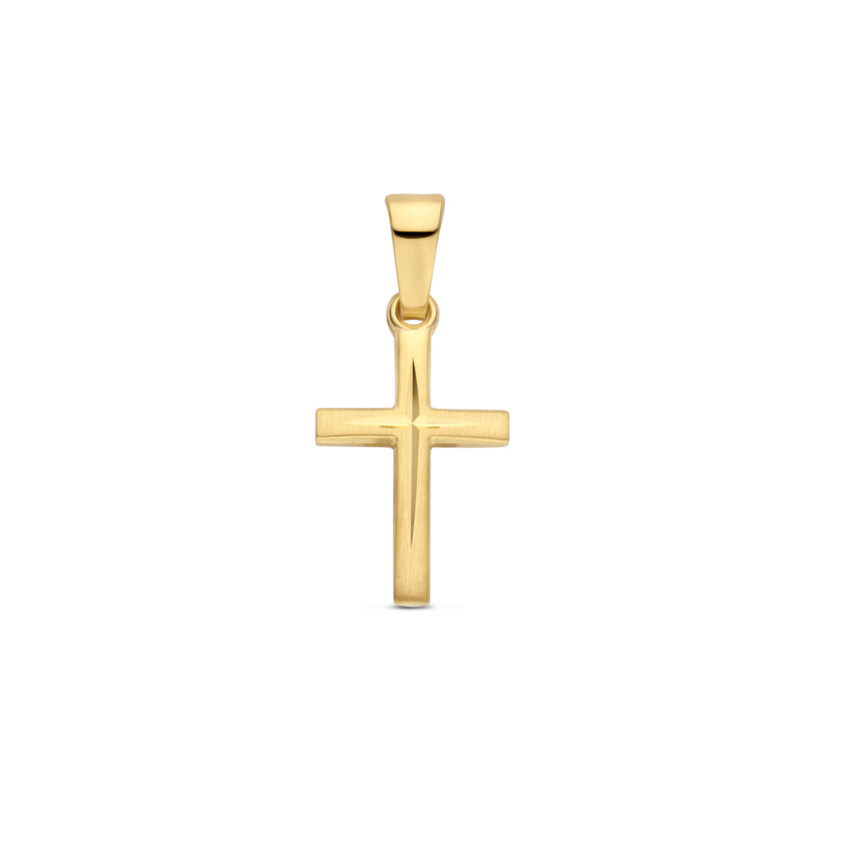 Anhänger Kreuz matt diamantiert 20 mm 14K Gelbgold
