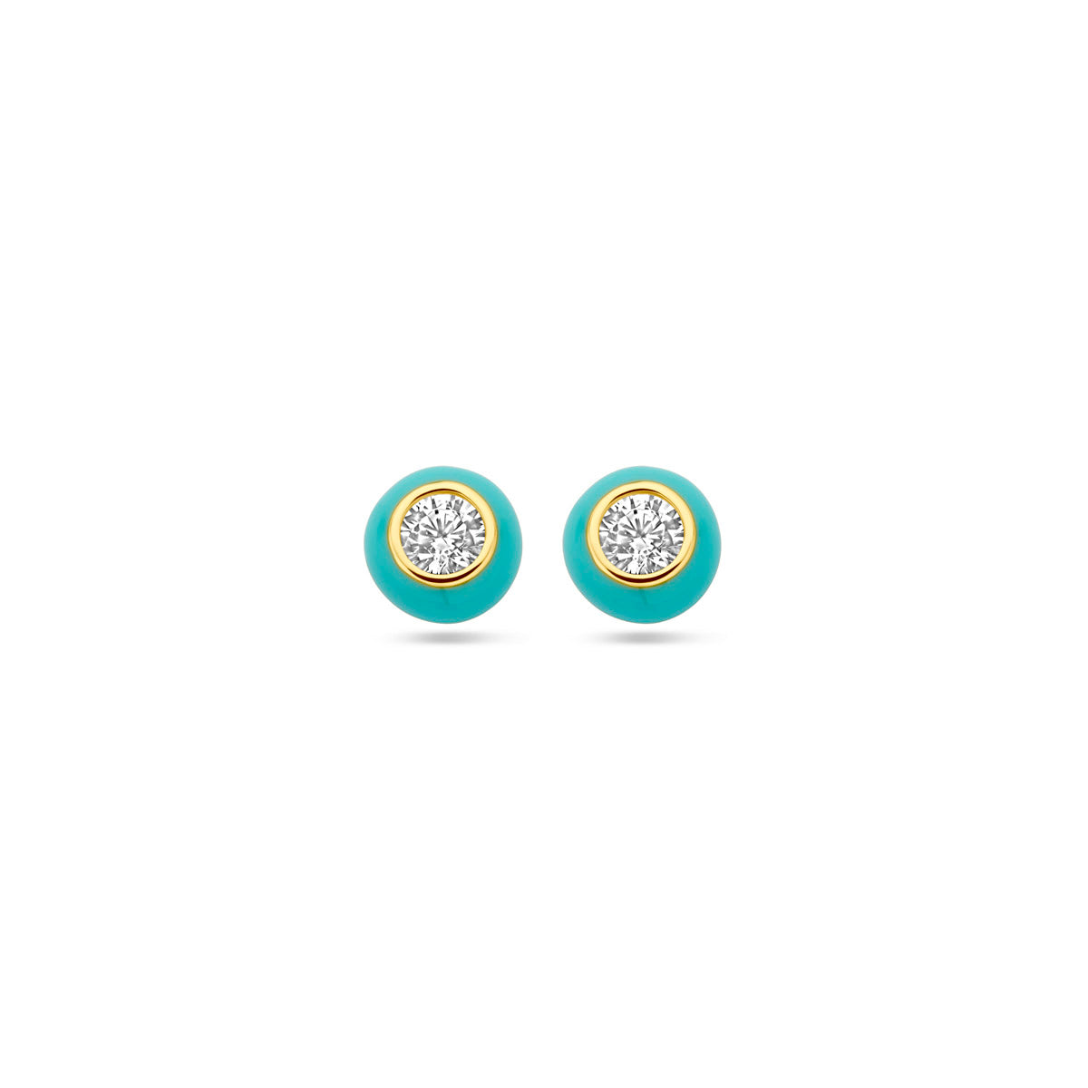 oorknoppen turquoise emaille en zirkonia 1 micron zilver verguld (geel)