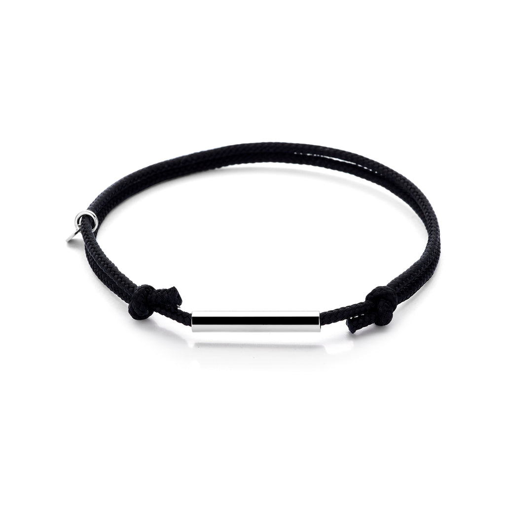 Armband Baumwolle schwarz 16 - 32 cm rhodiniert mit Gummi/Nylon/Leder