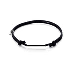 Armband Baumwolle schwarz 16 - 32 cm rhodiniert mit Gummi/Nylon/Leder