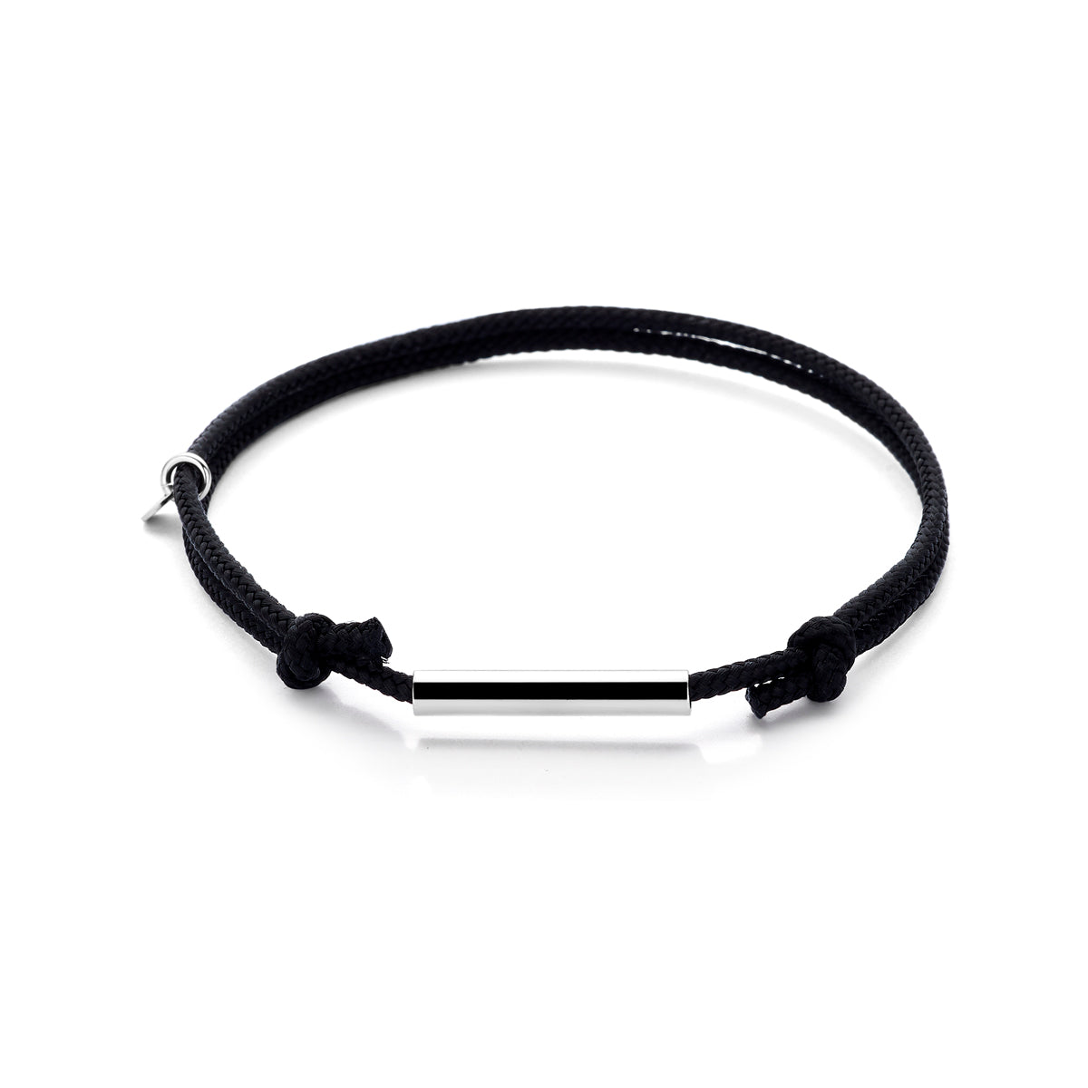 Armband Baumwolle schwarz 16 - 32 cm rhodiniert mit Gummi/Nylon/Leder