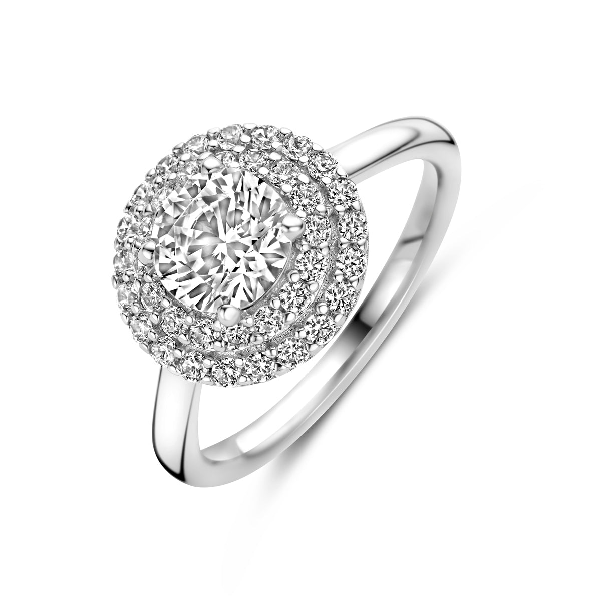 Ring Zirkonia Halo Silber rhodiniert