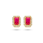 Ohrstecker roter und weißer Zirkonia Halo 14K Gelbgold