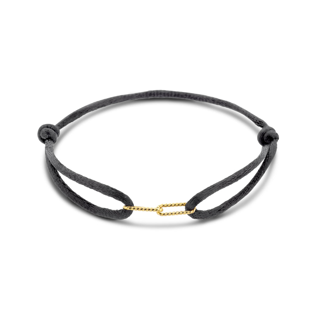 Armband Satin Schwarz 13 - 26 cm 14K Gold mit Gummi/Nylon/Leder