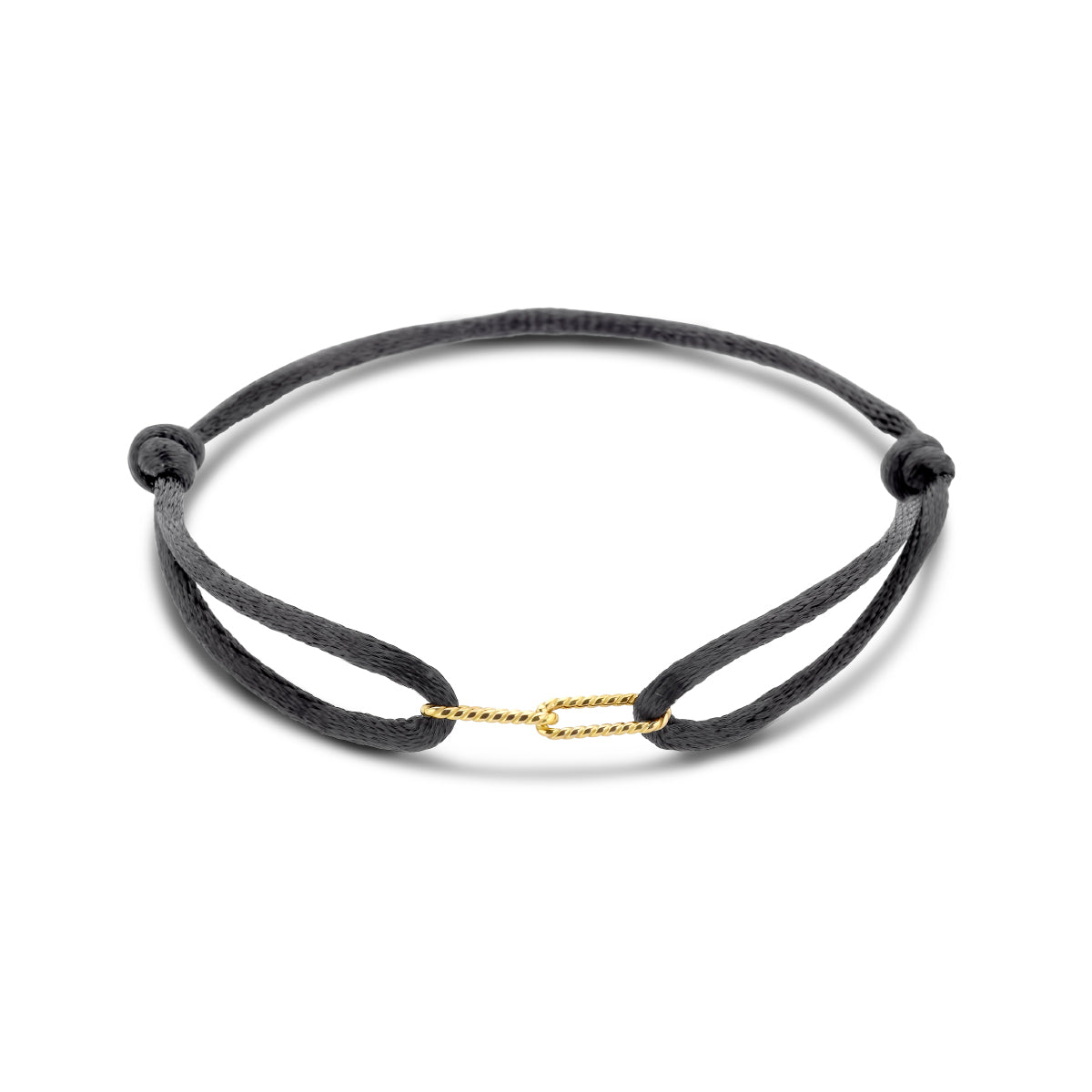 Armband Satin Schwarz 13 - 26 cm 14K Gold mit Gummi/Nylon/Leder