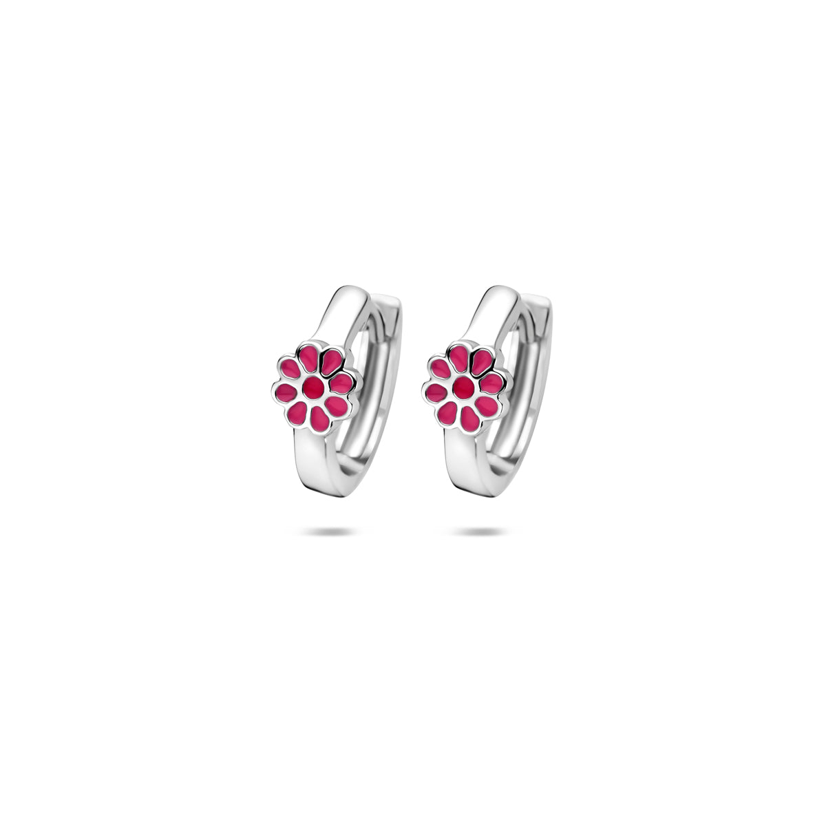 Klappohrringe Blüte Emaille 12 mm Silber rhodiniert