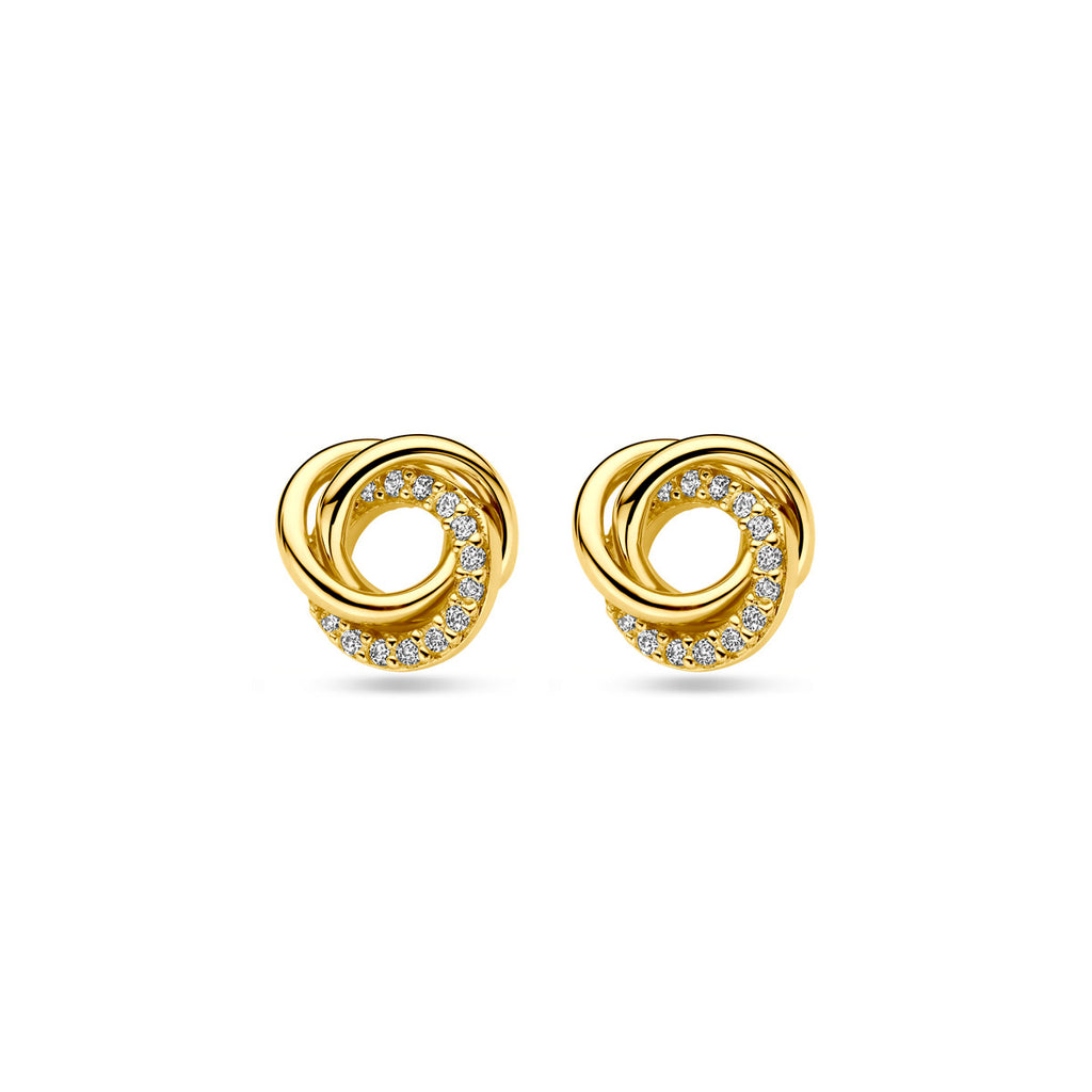 oorknoppen zirkonia 9 mm 14K geelgoud