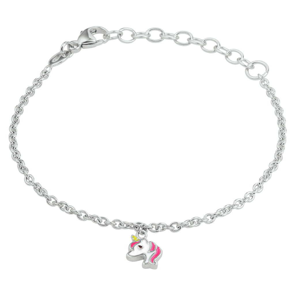 armband eenhoorn emaille 13 + 3 cm zilver gerhodineerd