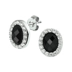 Ohrstecker Onyx und Zirkonia Halo Silber rhodiniert