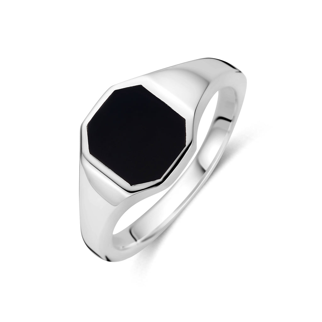 zegelring massief onyx zilver wit