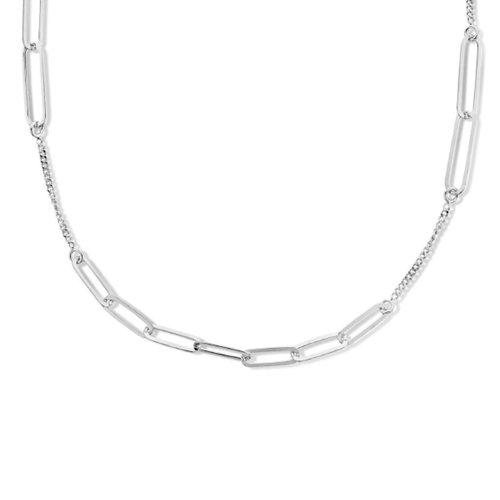 Kombinationskette Büroklammer Flachrohr und Gourmette 3,7 mm 42 + 3 cm Silber rhodiniert