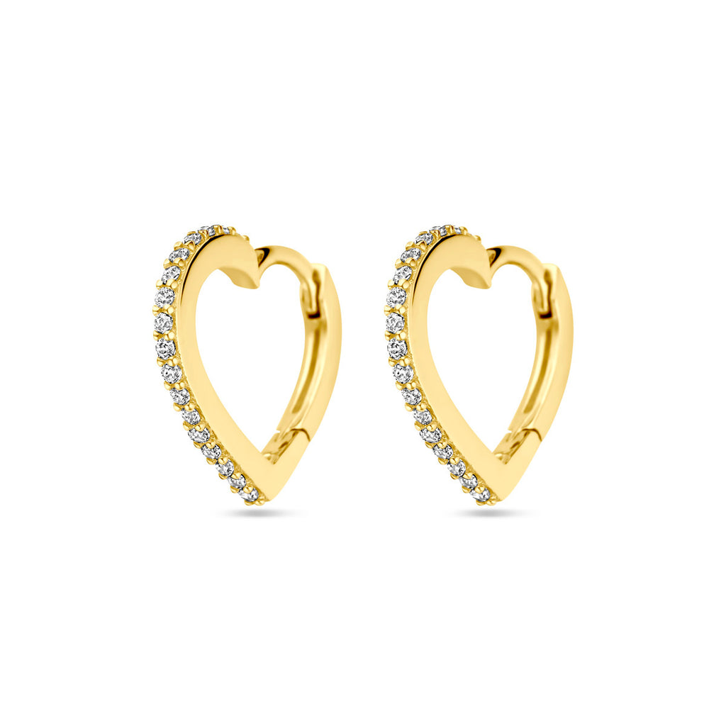klapoorringen hartjes zirkonia 14K geelgoud