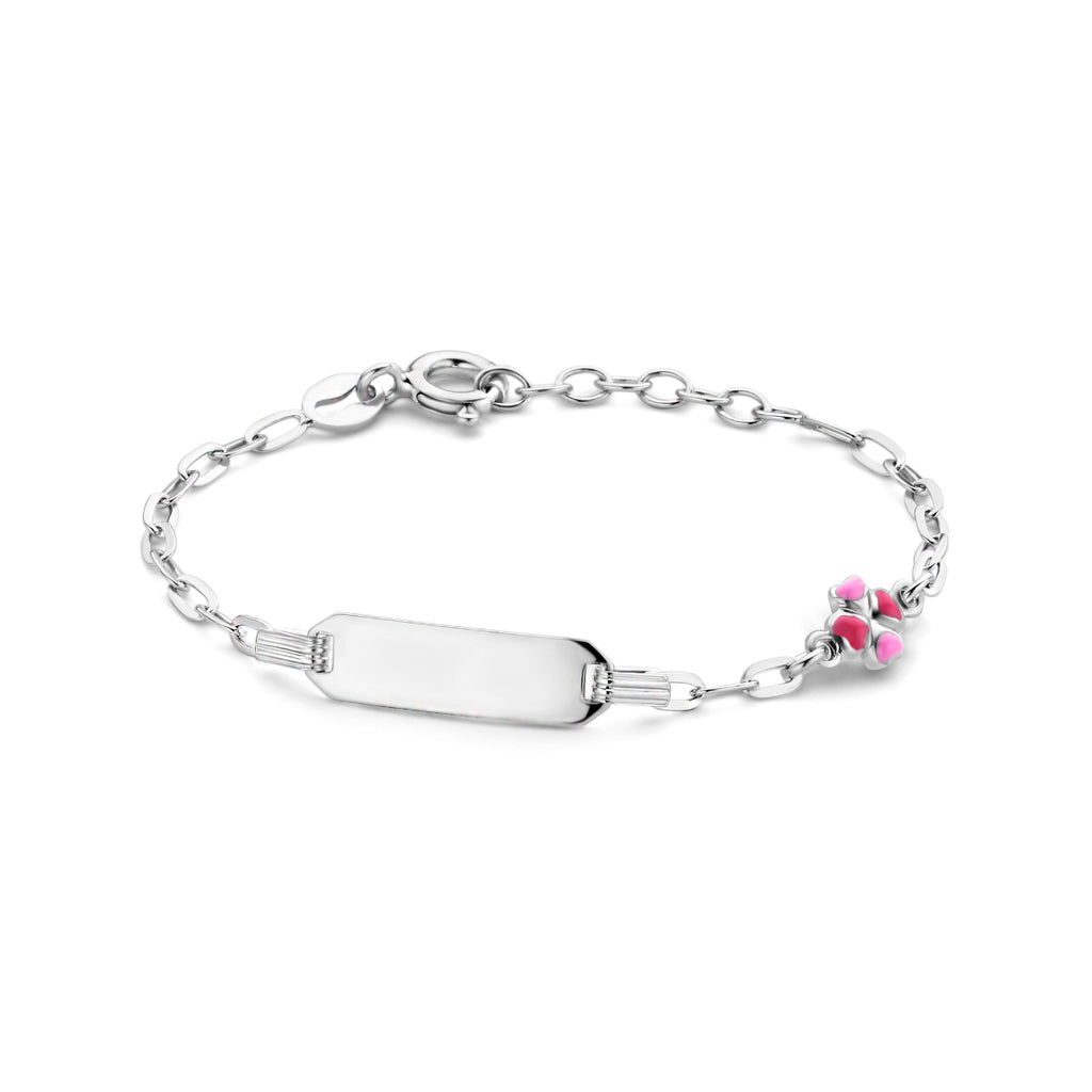Gravurarmband Kleeblatt Emailleplatte 5,0 mm 11 + 2 cm Silber rhodiniert