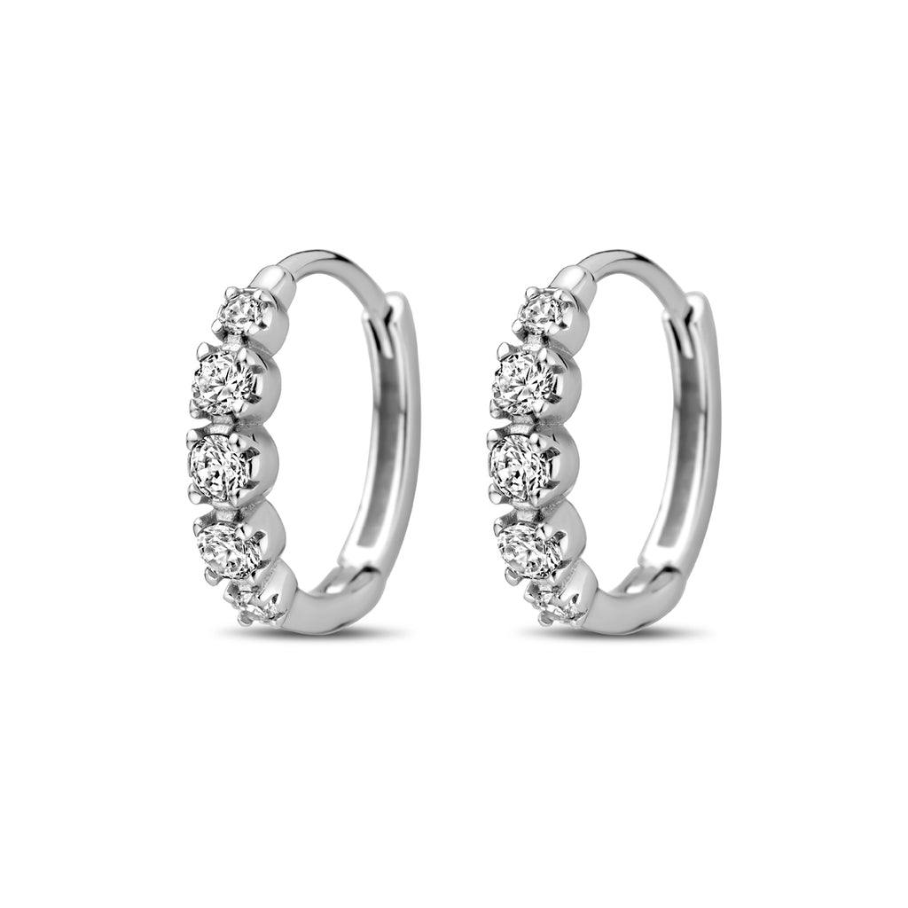 Klappcreolen Zirkonia 14 mm Silber rhodiniert