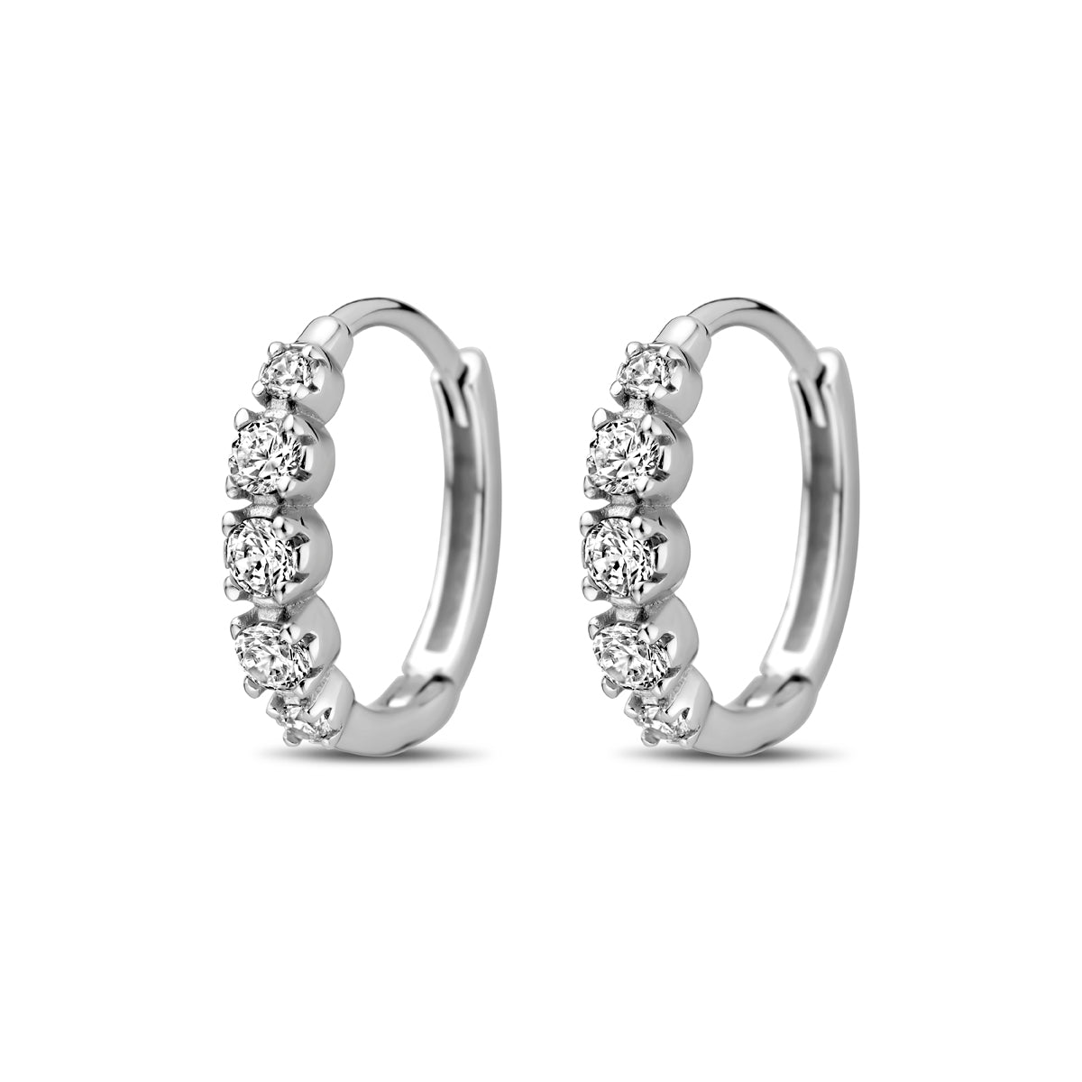 Klappcreolen Zirkonia 14 mm Silber rhodiniert