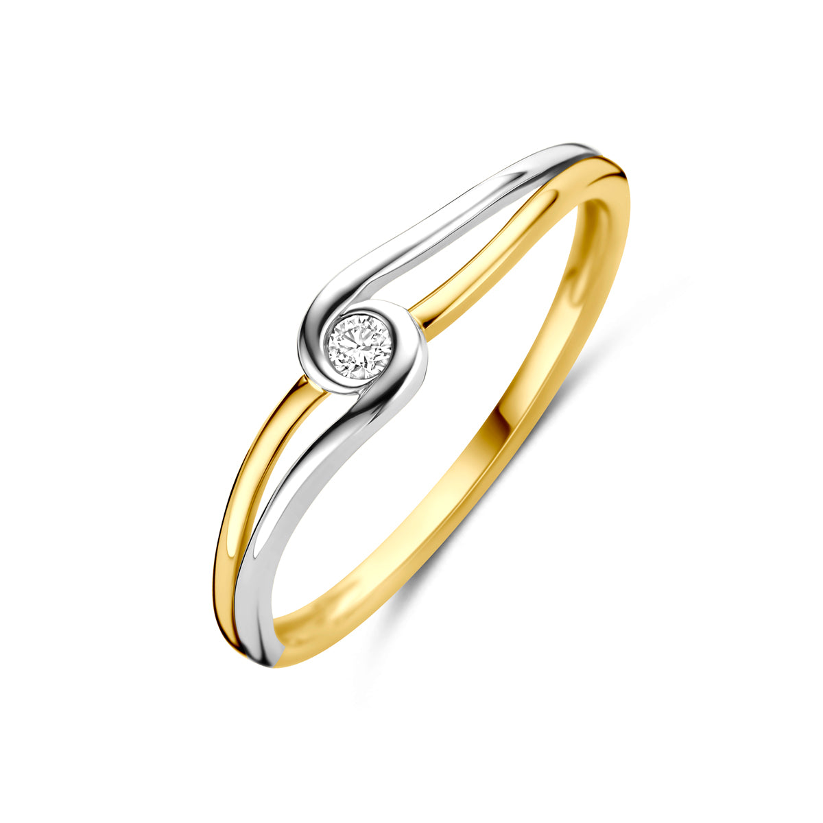 ring diamant 0.04ct h si 14K bicolor goud geel/wit